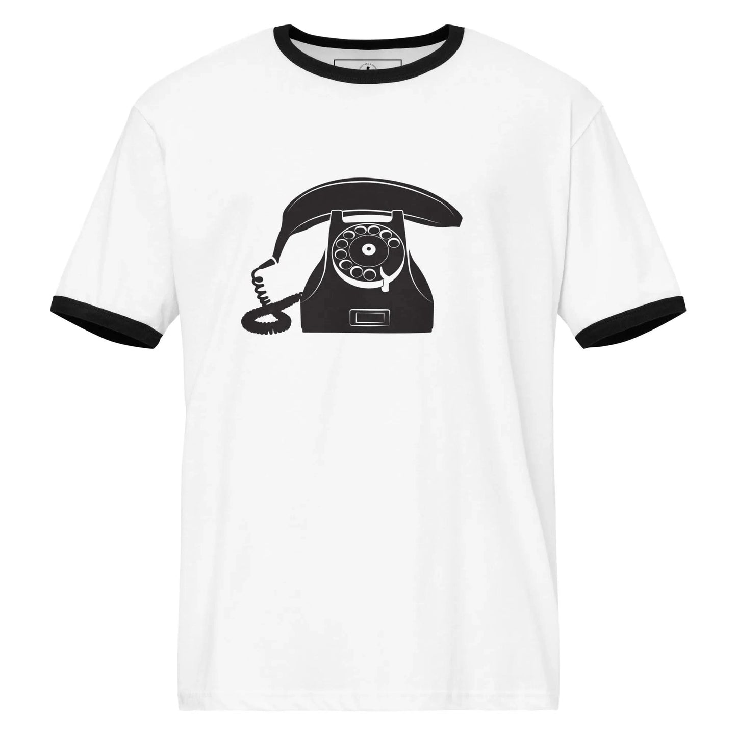 Banana phone retro graphic on a ringer style white and black t shirt, Rebel Girl Rampage