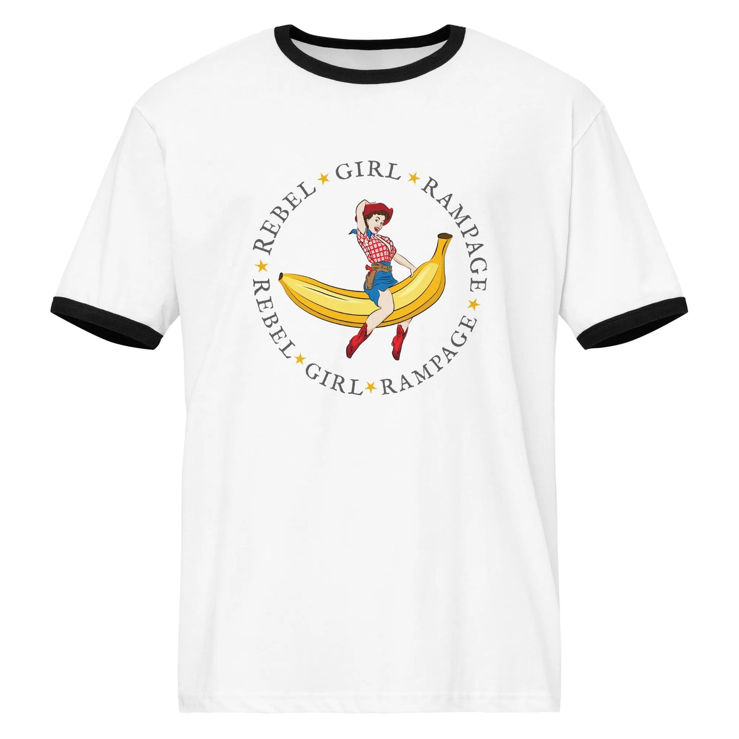 Pinup Cowgirl Rebel Girl Rampage Logo Vintage Style Ringer T-Shirt