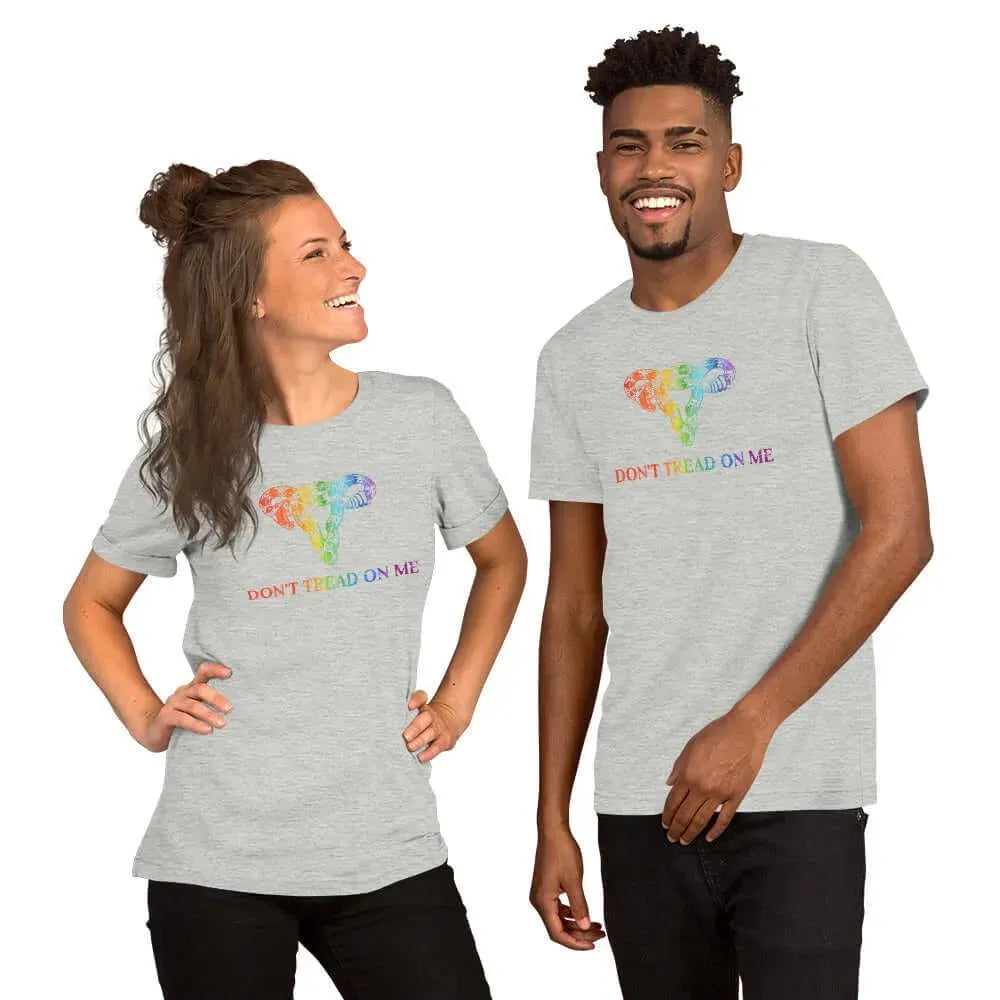 Don’t Tread On Me Rainbow Uterus Unisex T-Shirt, pride, women's rights, Rebel Girl Rampage
