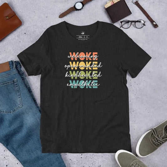 WOKE Acronym Unisex Rainbow T-Shirt, Pride, Rebel Girl Rampage
