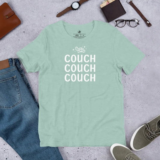 COUCH COUCH COUCH Unisex Sage T Shirt with a cute Kpop sparkly turtle graphic on the front, Rebel Girl Rampage, Demon Hunters