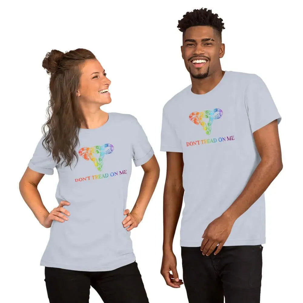 Don’t Tread On Me Rainbow Uterus Unisex T-Shirt, pride, women's rights, Rebel Girl Rampage