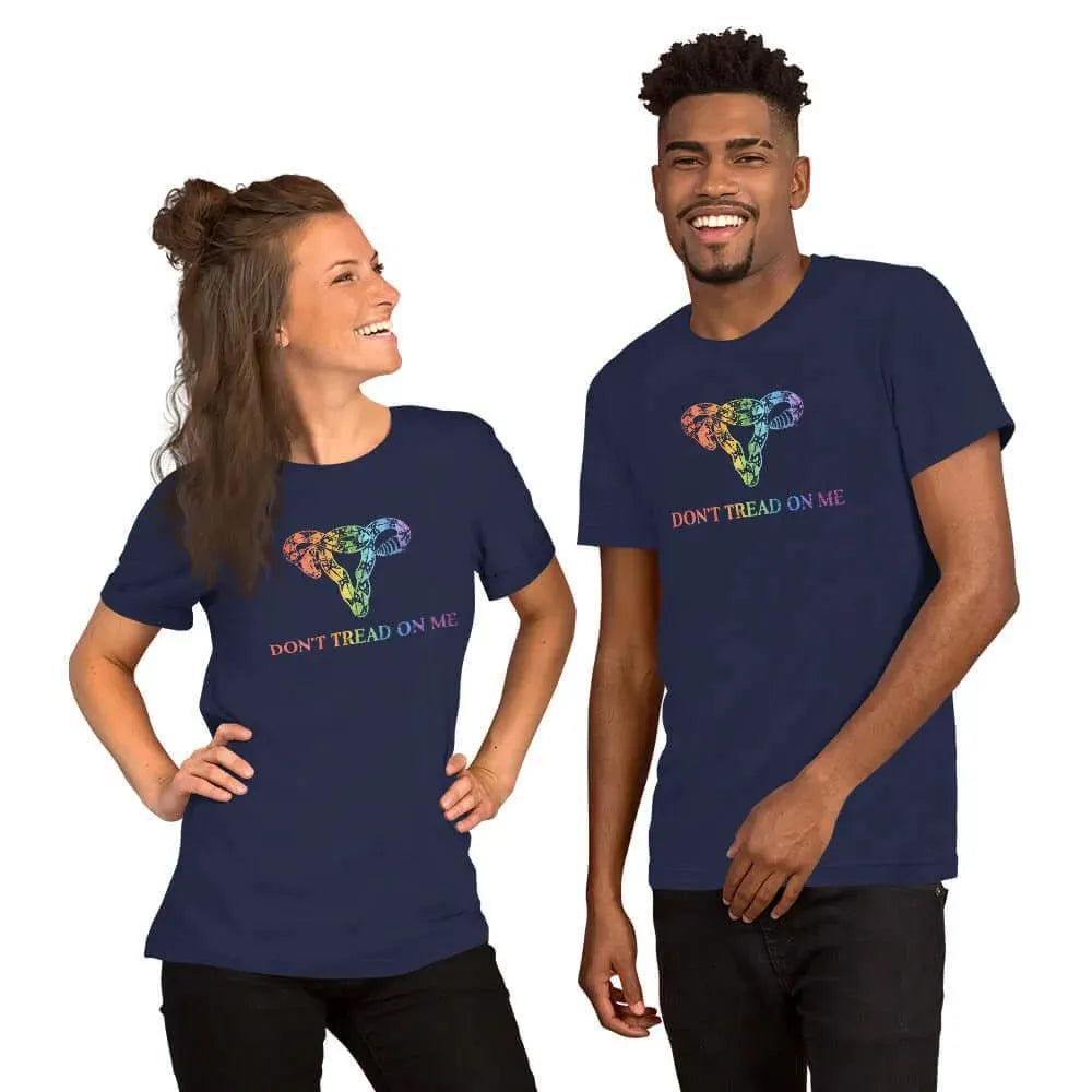 Don’t Tread On Me Rainbow Uterus Unisex T-Shirt, pride, women's rights, Rebel Girl Rampage