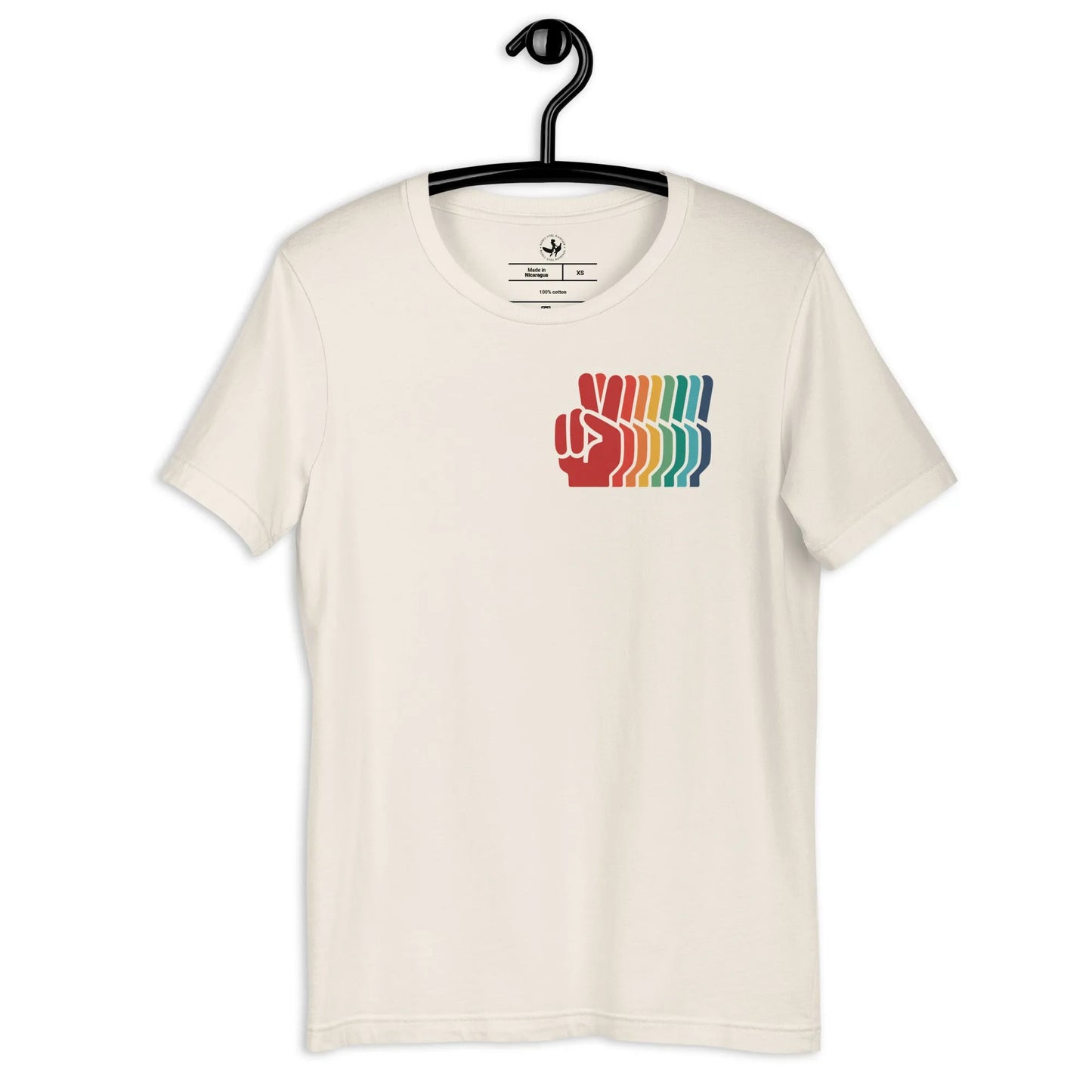 Rainbow Peace Sign Fingers Unisex T-Shirt, LGBTQ Pride, Anne Lesniak, Rebel Girl Rampage