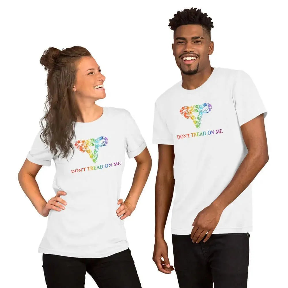 Don’t Tread On Me Rainbow Uterus Unisex T-Shirt, pride, women's rights, Rebel Girl Rampage