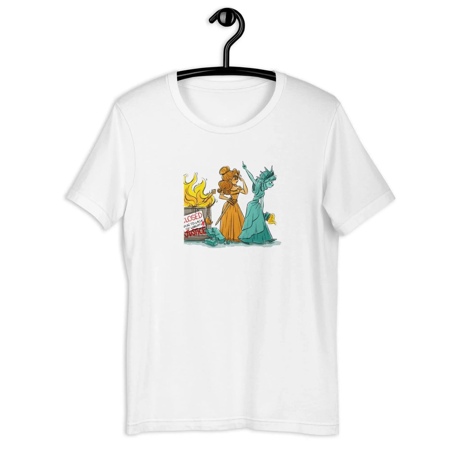 F*ck Your Fourth Unisex T-Shirt, America is closed, comic strip, comic art, Lady Liberty flipping the bird, T-Shirts, Shirts & Tops, Designs by Annie, Rebel Girl Rampage