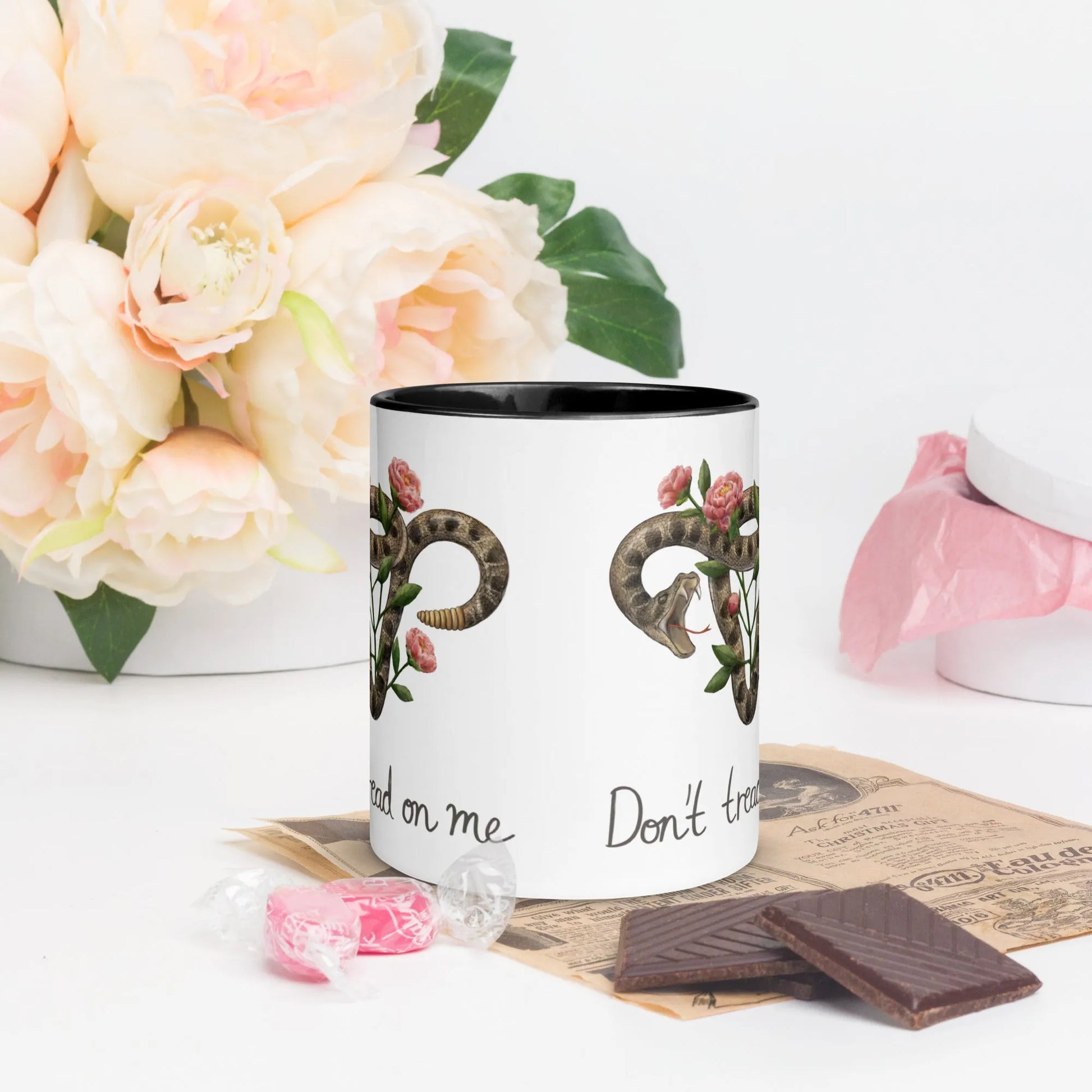 Don’t Tread On Me Uterus with Flowers Ceramic Mug, Mug, Home, Designs by Allison Wong, DTOM, Mugs, Rebel Girl Rampage