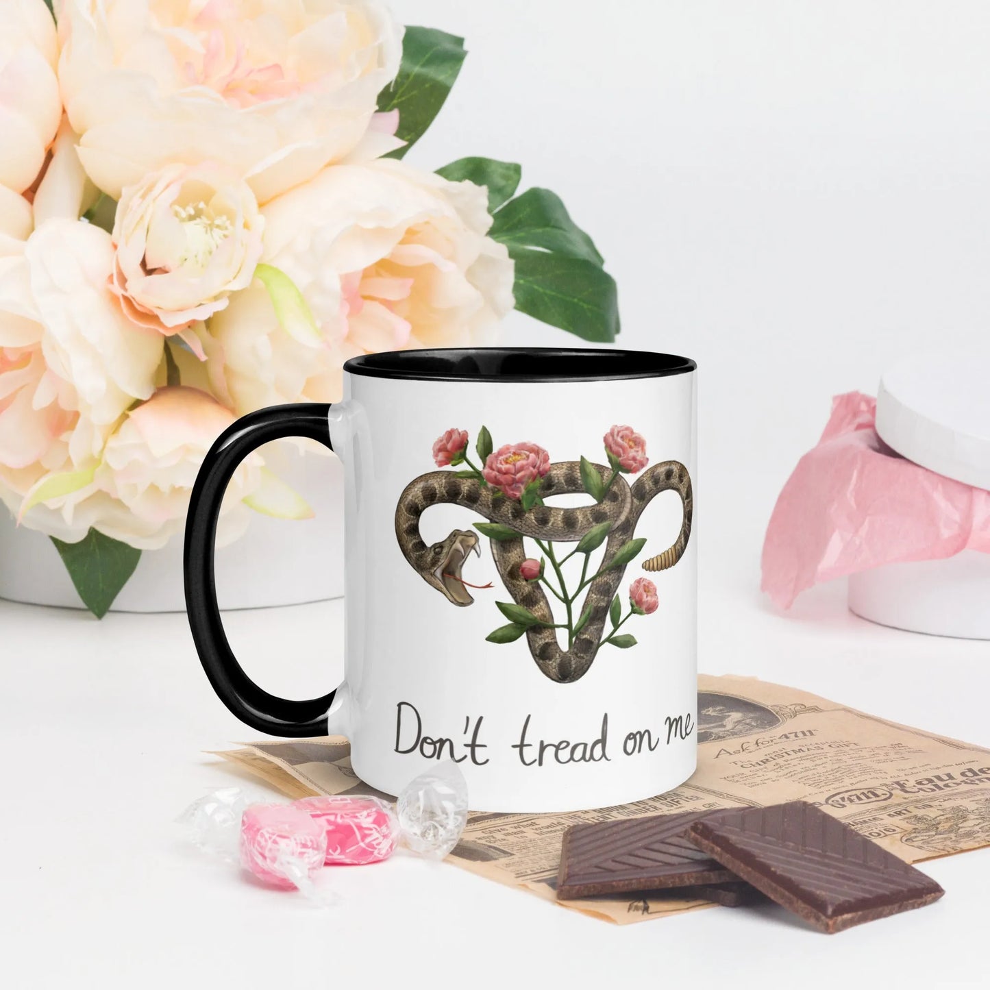 Don’t Tread On Me Uterus with Flowers Ceramic Pro Choice Rattlesnake Coffee Mug Drinkware Home Decor Allison Wong, Feminist  Mugs womens’s rights Rebel Girl Rampage