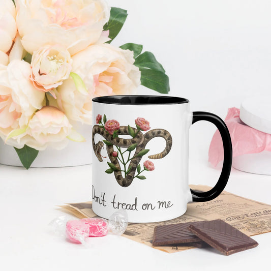 Don’t Tread On Me Uterus with Flowers Ceramic Mug, Mug, Home, Designs by Allison Wong, DTOM, Mugs, Rebel Girl Rampage