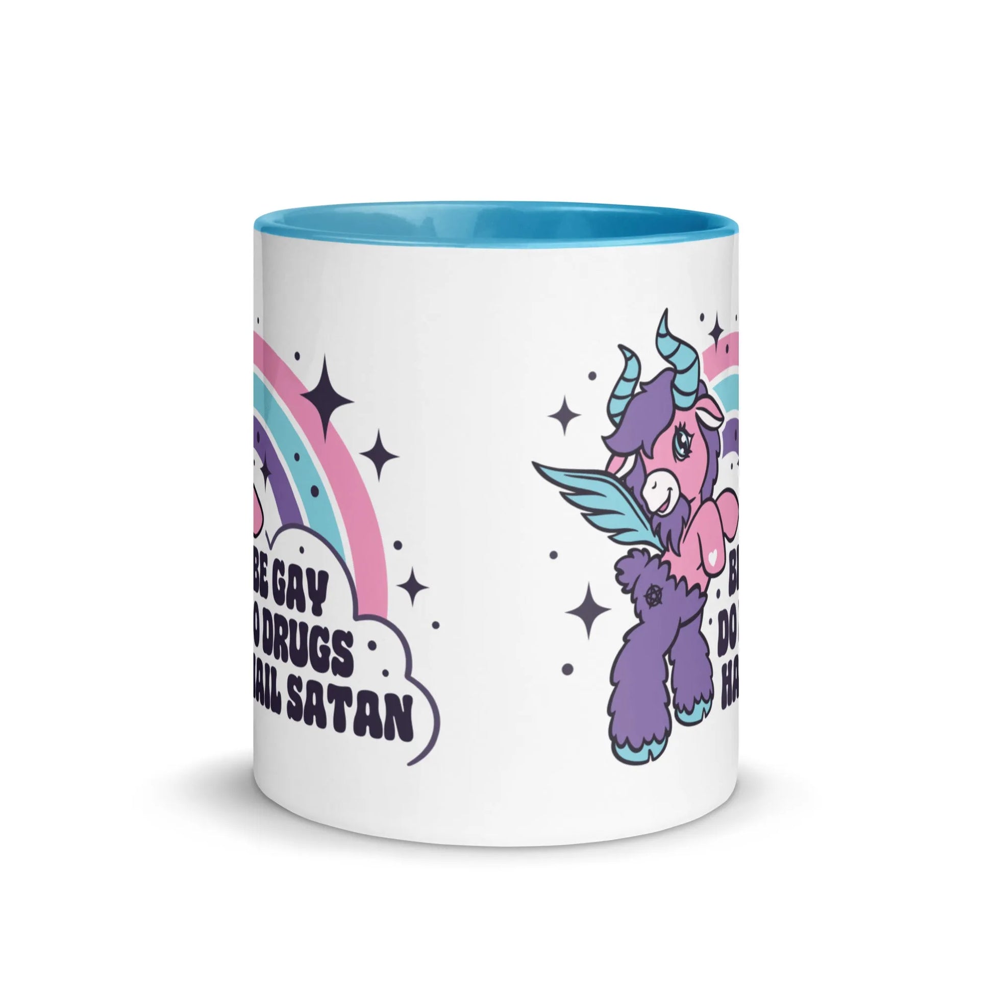 Be Gay Do Drugs Hail Satan Ceramic Coffee Mug, Gay Pride LGBTQ, Unicorn Rainbow, Anne Lesniak, Rebel Girl Rampage
