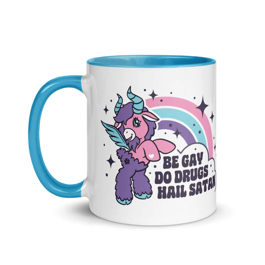 Be Gay Do Drugs Hail Satan Ceramic Coffee Mug, Gay Pride LGBTQ, Unicorn Rainbow, Anne Lesniak, Rebel Girl Rampage