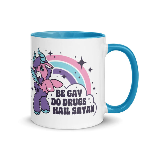 Be Gay Do Drugs Hail Satan Ceramic Coffee Mug, Gay Pride LGBTQ, Unicorn Rainbow, Anne Lesniak, Rebel Girl Rampage
