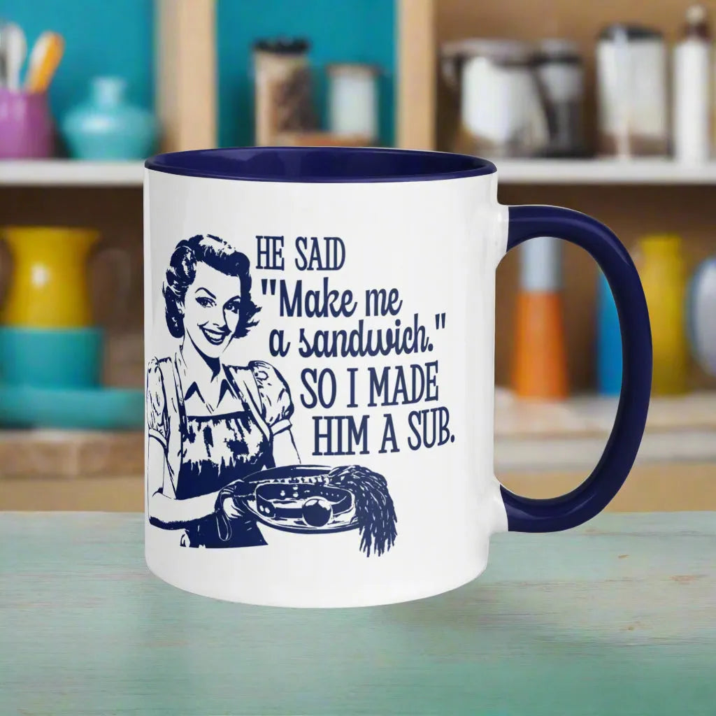 Sub Sandwich Ceramic Coffee Mug, Vintage graphic, feminist art, BDSM, women empowerment, Anne Lesniak, Rebel Girl Rampage