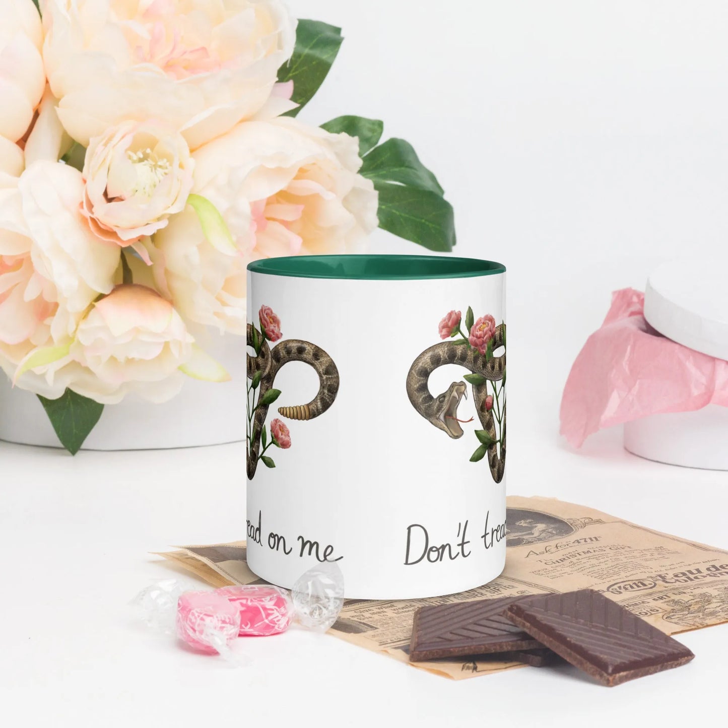 Don’t Tread On Me Uterus with Flowers Ceramic Mug, Mug, Home, Designs by Allison Wong, DTOM, Mugs, Rebel Girl Rampage