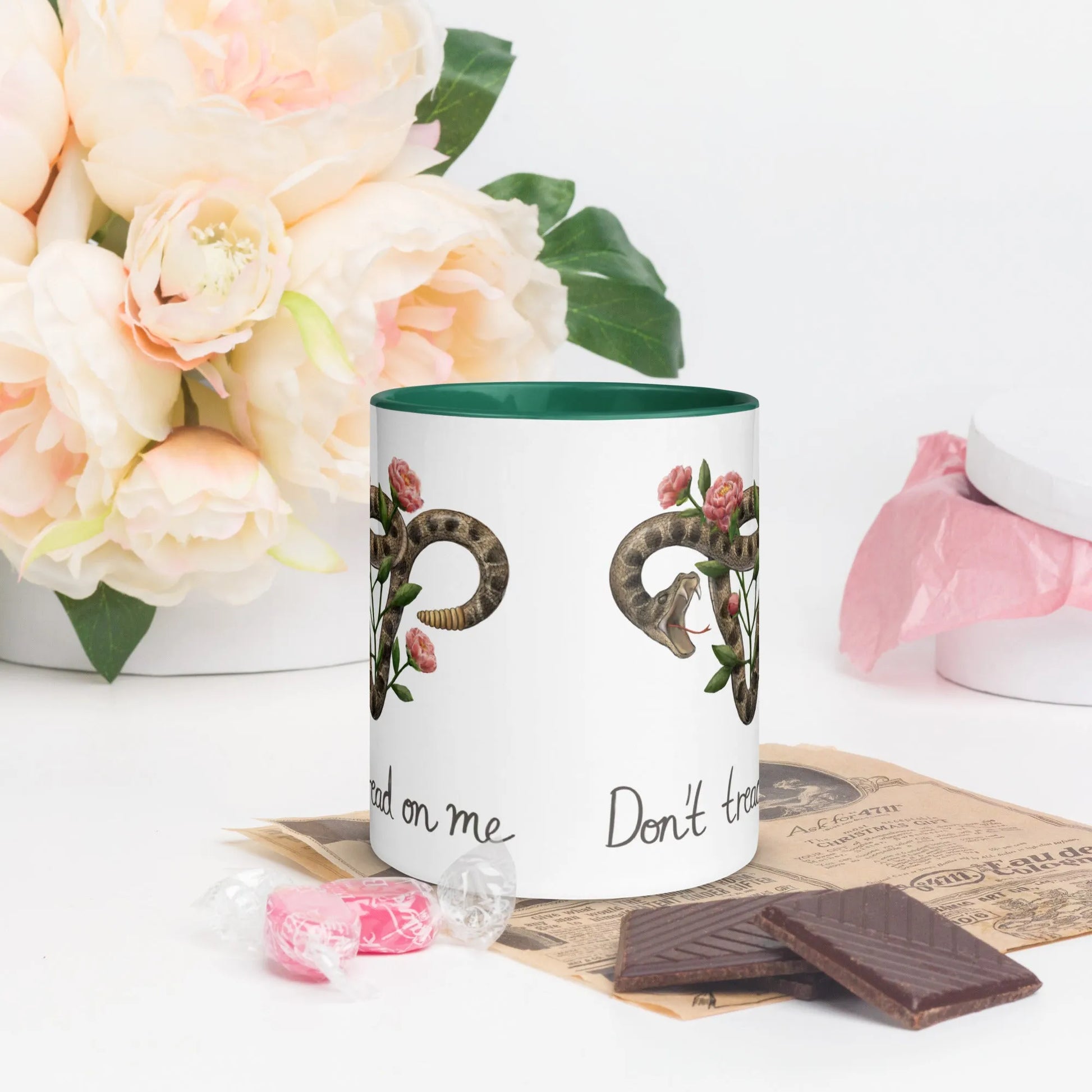 Don’t Tread On Me Uterus with Flowers Ceramic Mug, Mug, Home, Designs by Allison Wong, DTOM, Mugs, Rebel Girl Rampage