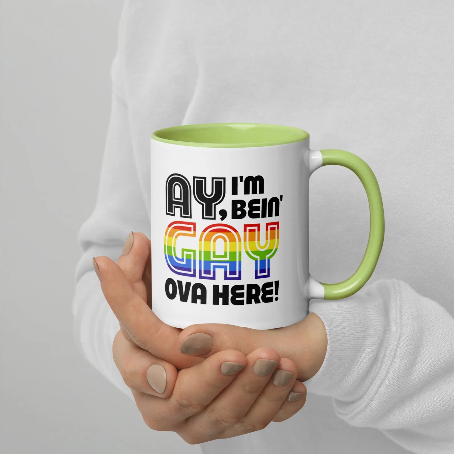 Ay, I’m Being Gay Ova Here Ceramic Mug, Mugs, Home, Designs by Annie, Pride, Mugs, Rebel Girl Rampage