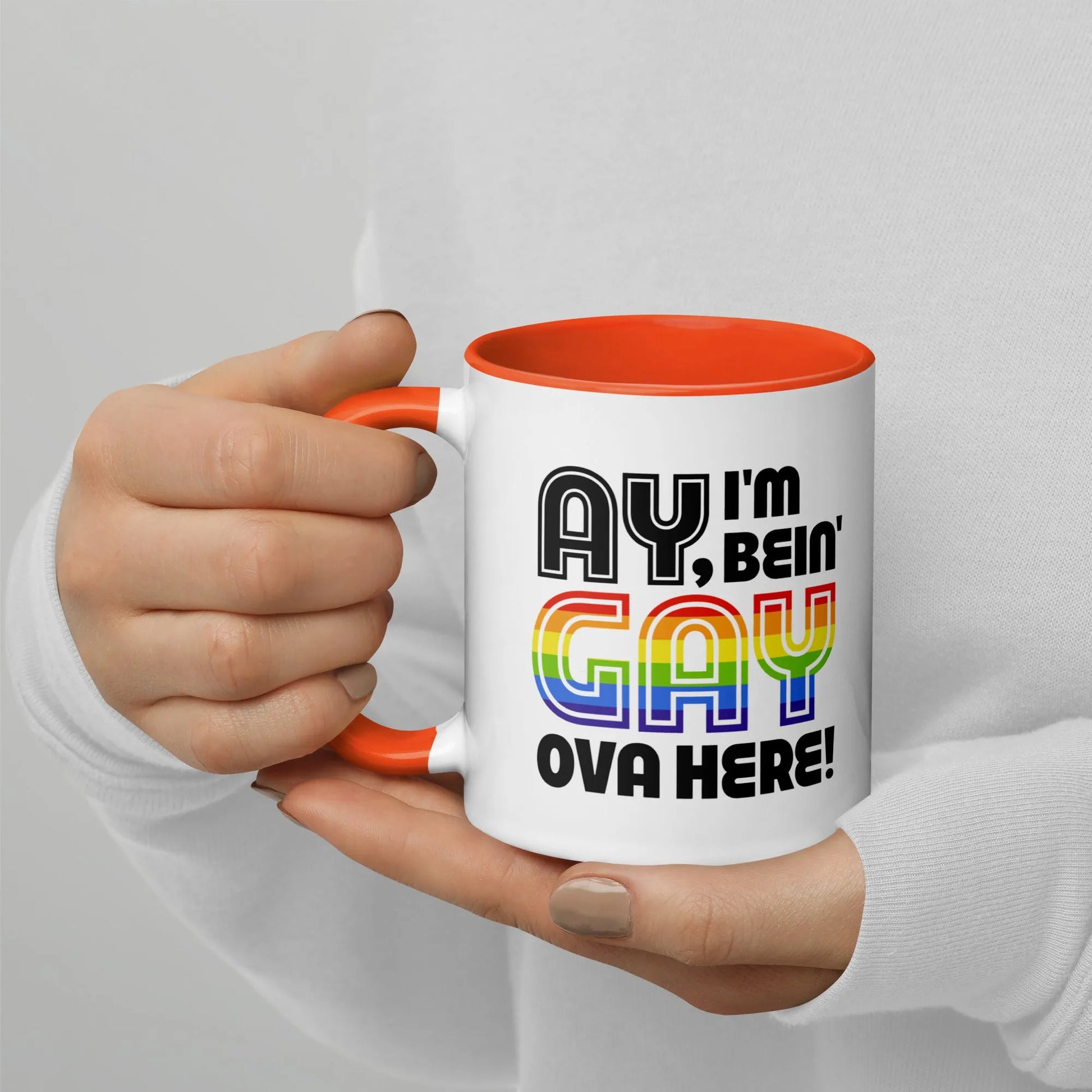 Ay, I’m Being Gay Ova Here Ceramic Mug, Mugs, Home, Designs by Annie, Pride, Mugs, Rebel Girl Rampage