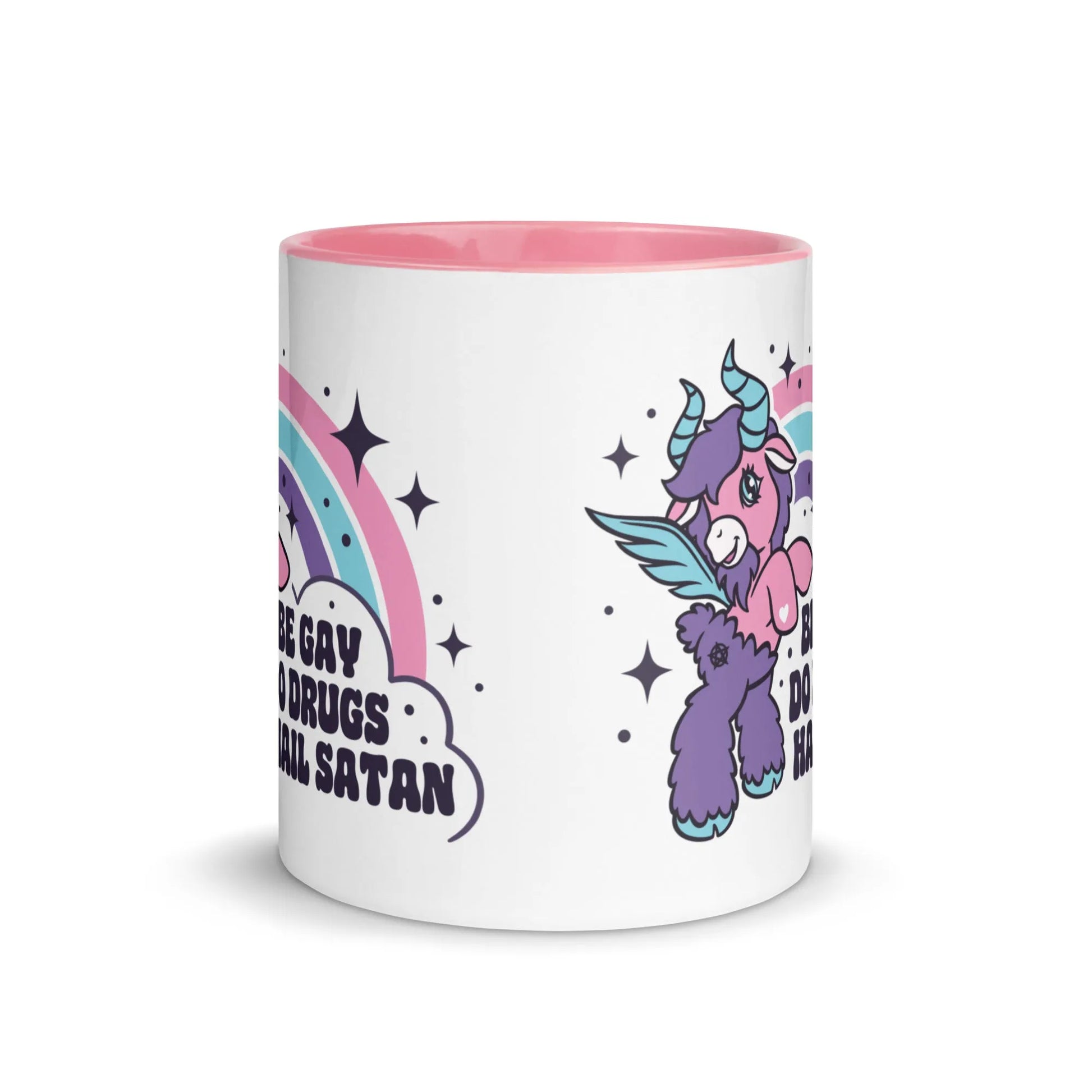 Be Gay Do Drugs Hail Satan Ceramic Coffee Mug, Gay Pride LGBTQ, Unicorn Rainbow, Anne Lesniak, Rebel Girl Rampage