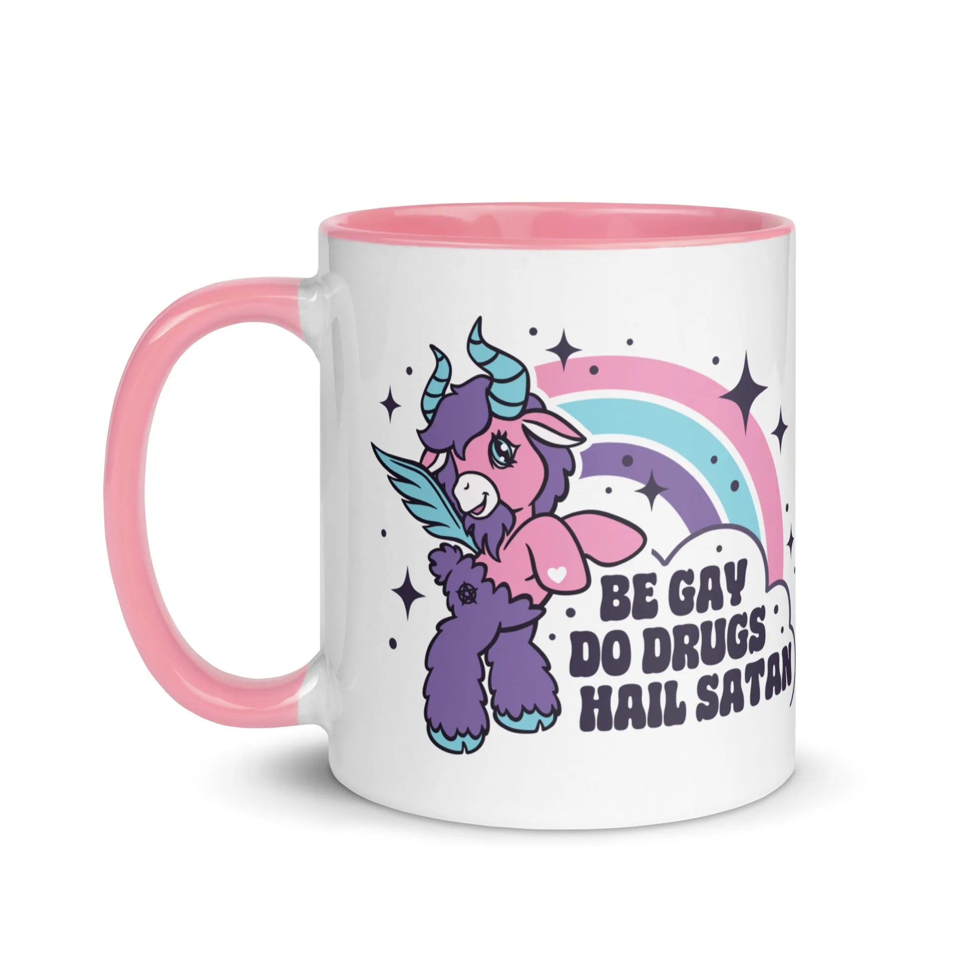 Be Gay Do Drugs Hail Satan Ceramic Coffee Mug, Gay Pride LGBTQ, Unicorn Rainbow, Anne Lesniak, Rebel Girl Rampage