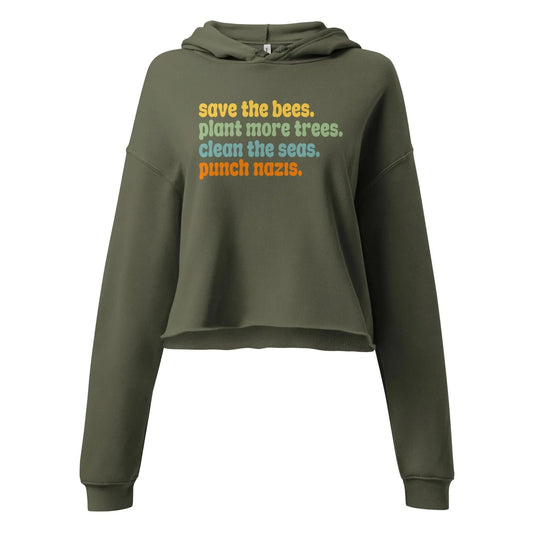 Bees, Trees & Seas Punch Nazi’s Rhyme Cropped Hoodie, Anti Racist Sweatshirt, anti fascist, Rebel Girl Rampage