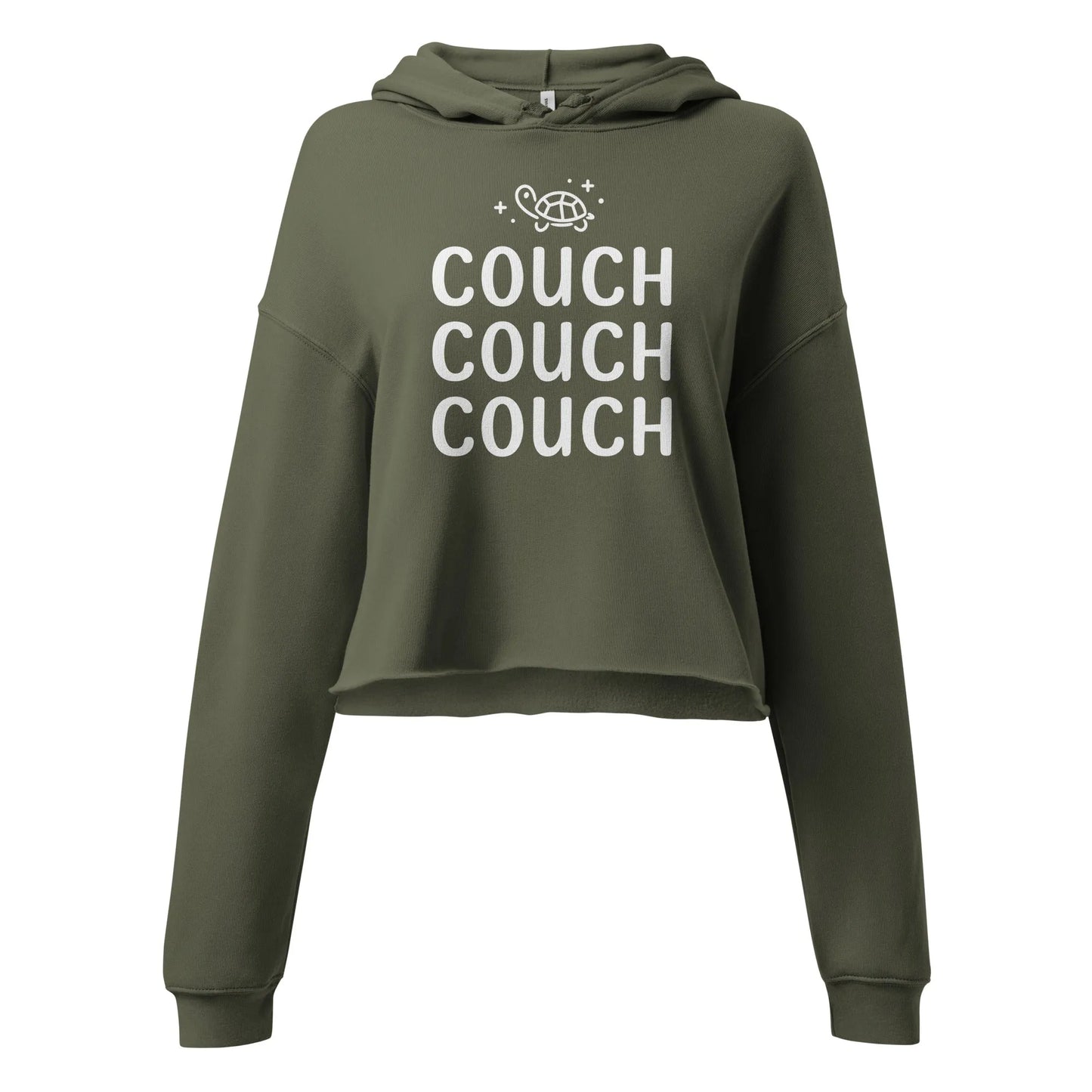 COUCH COUCH COUCH Crop Dark Green Hoodie with a cute Kpop sparkly turtle graphic on the front, Rebel Girl Rampage
