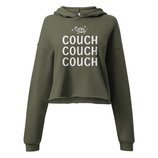 COUCH COUCH COUCH Crop Dark Green Hoodie with a cute Kpop sparkly turtle graphic on the front, Rebel Girl Rampage