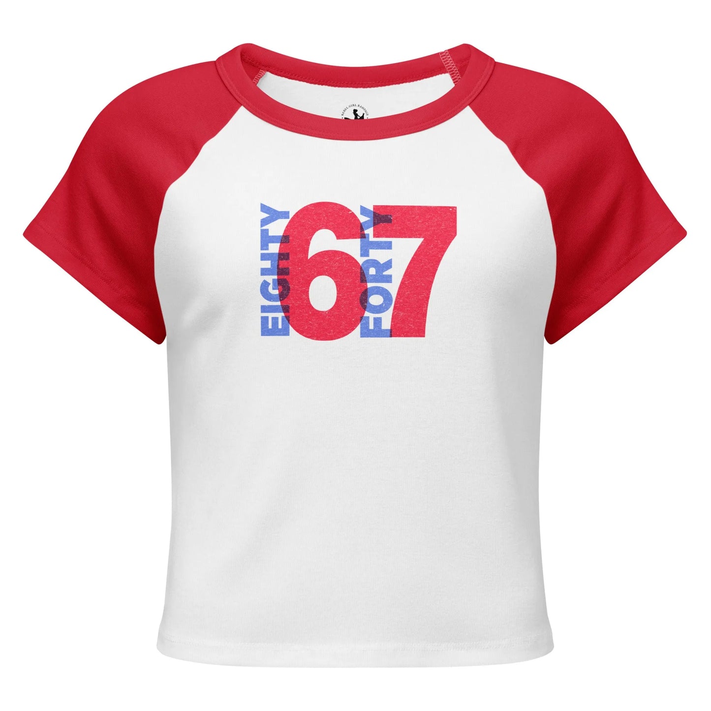 Eighty 6 Forty 7 anti trump impeachment graphic on a white and red baby raglan tee, no kings, f the patriarchy, get trump out of office, Rebel Girl Rampage