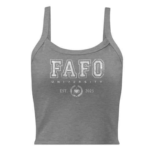 FAFO university Women’s Crop Tank Top, Anne Lesniak, College Alma Mater, Rebel Girl Rampage