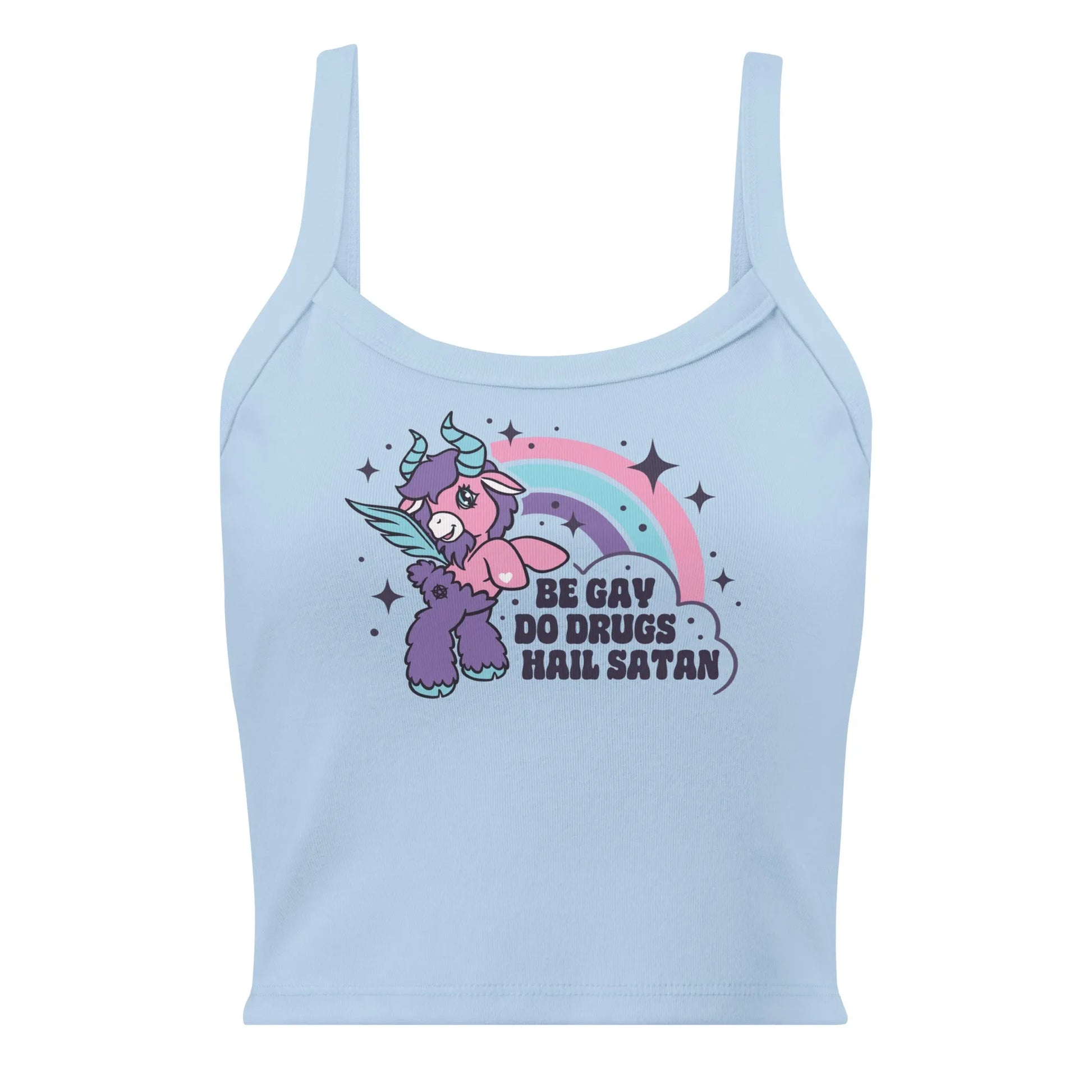 Be Gay Do Crimes Women’s Medium Crop Micro Rib Tank Top, Unicorn, Pride LGBTQ, Hail Satan, Anne Lesniak, Rebel Girl Rampage