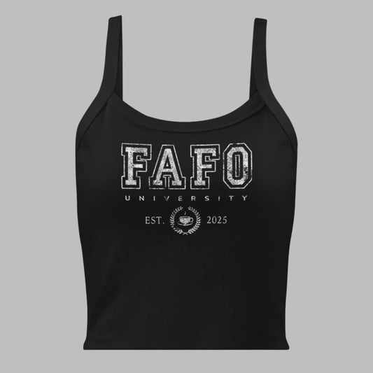FAFO university Women’s Crop Tank Top, Anne Lesniak, College Alma Mater, Rebel Girl Rampage