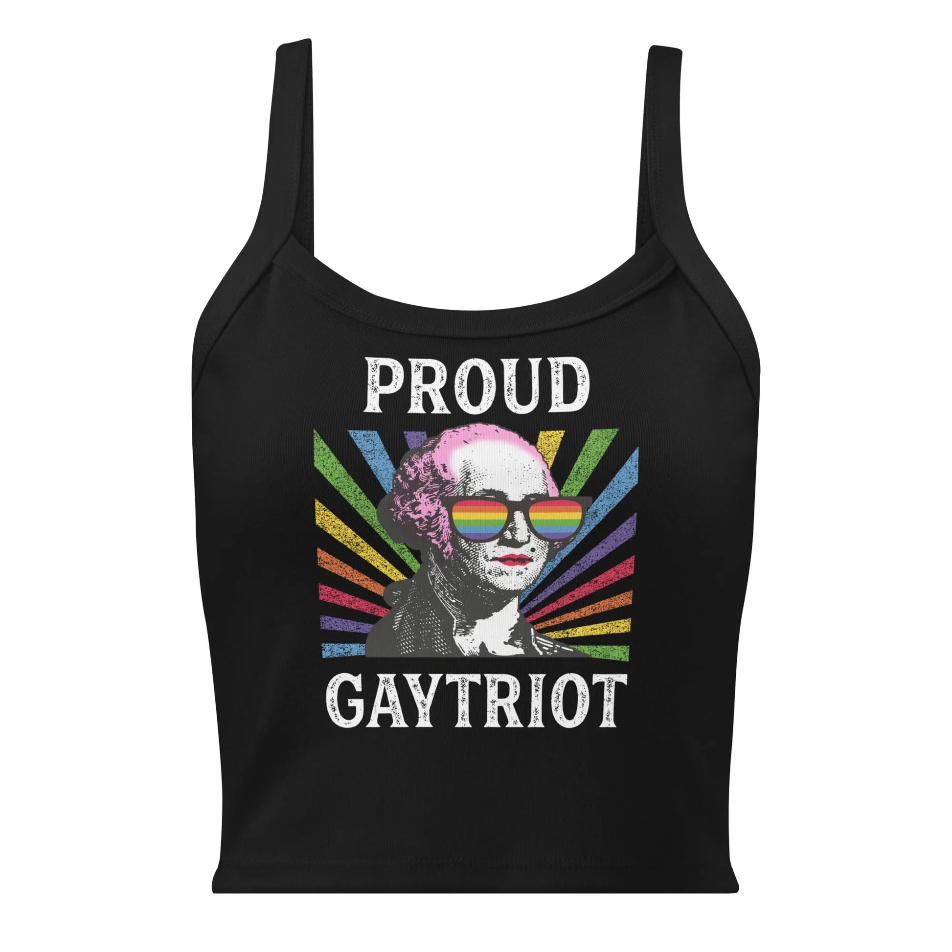 Proud Gaytriot Micro Rib Crop Tank Top, Patriot George Washington Drag, Rainbow Pride, LGBTQ, Rebel Girl Rampage