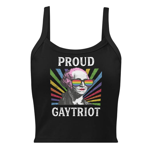 Proud Gaytriot Micro Rib Crop Tank Top, Patriot George Washington Drag, Rainbow Pride, LGBTQ, Rebel Girl Rampage