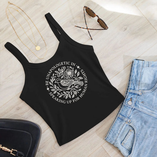 Speaking Up For Human Rights Women’s Micro Rib Crop Tank Top, Nature graphic, Rebel Girl Rampage