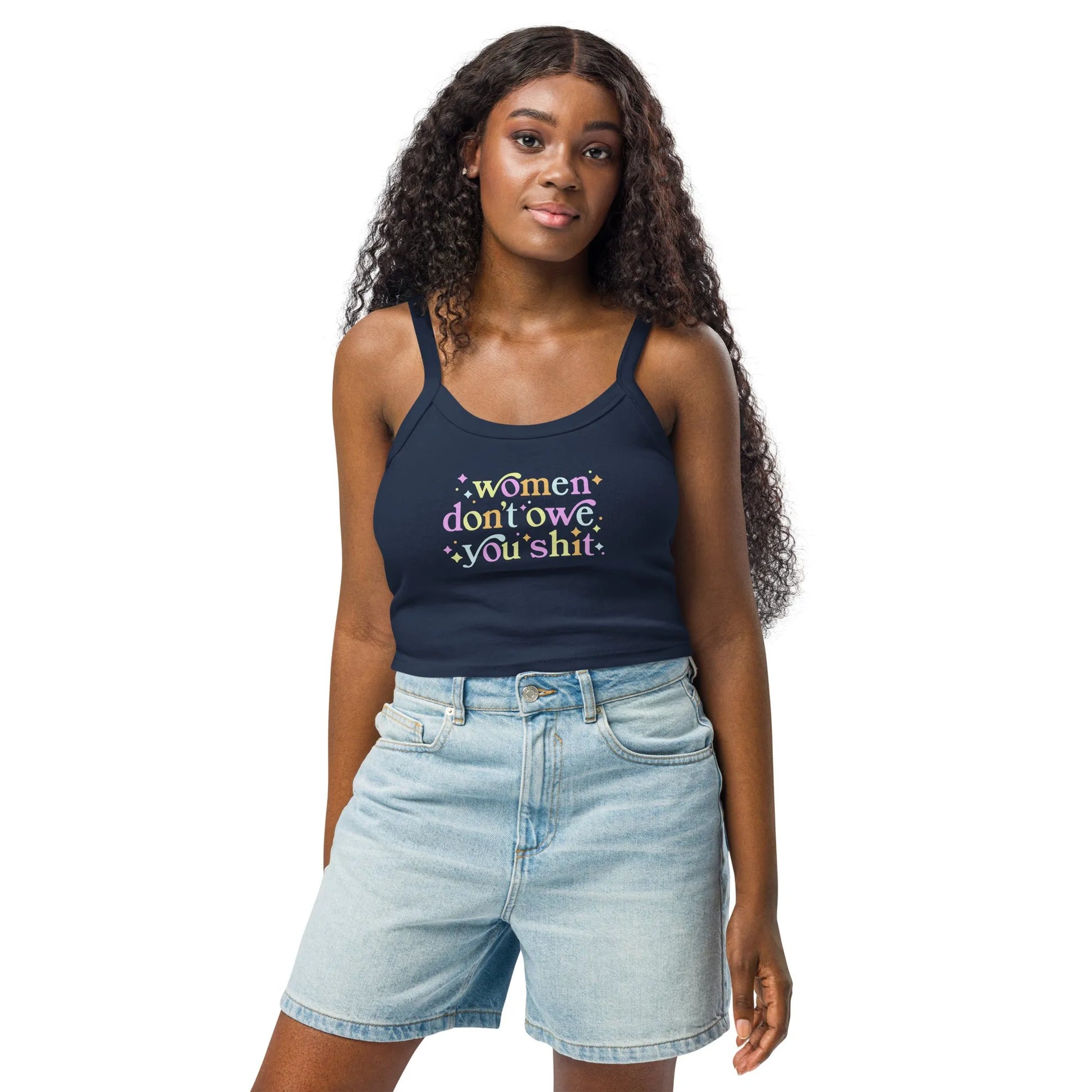 Women Don’t Owe You Micro Rib Tank Top, women’s empowerment shirt, Anne Lesniak, Rebel Girl Rampage