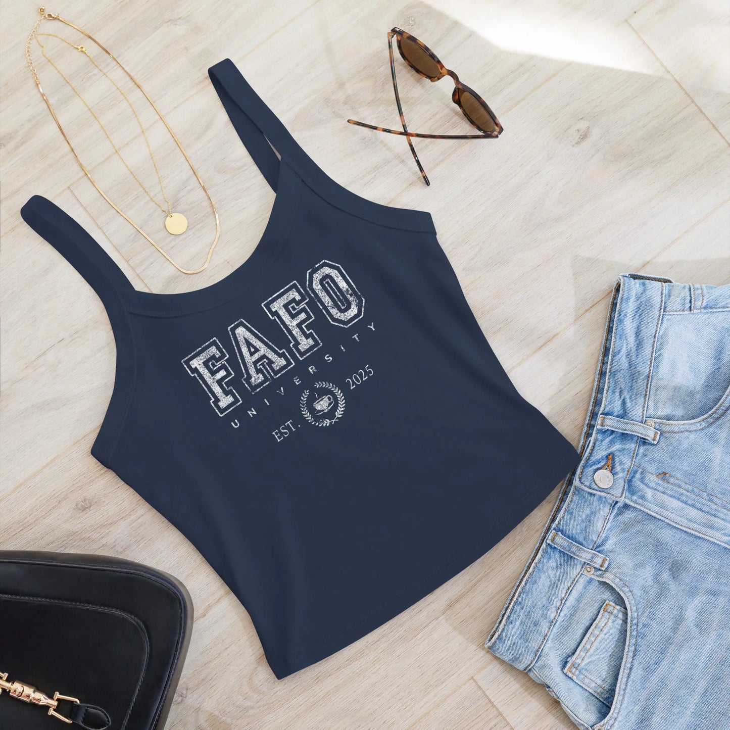FAFO university Women’s Crop Tank Top, Anne Lesniak, College Alma Mater, Rebel Girl Rampage