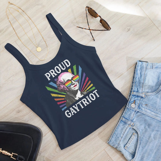 Proud Gaytriot Micro Rib Crop Tank Top, Patriot George Washington Drag, Rainbow Pride, LGBTQ, Rebel Girl Rampage