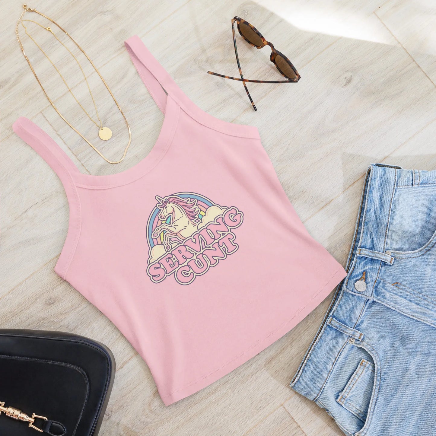 Serving C Unicorn Tank Top, Rainbows and Unicorns, cute and sassy art, Anne Lesniak, Rebel Girl Rampage