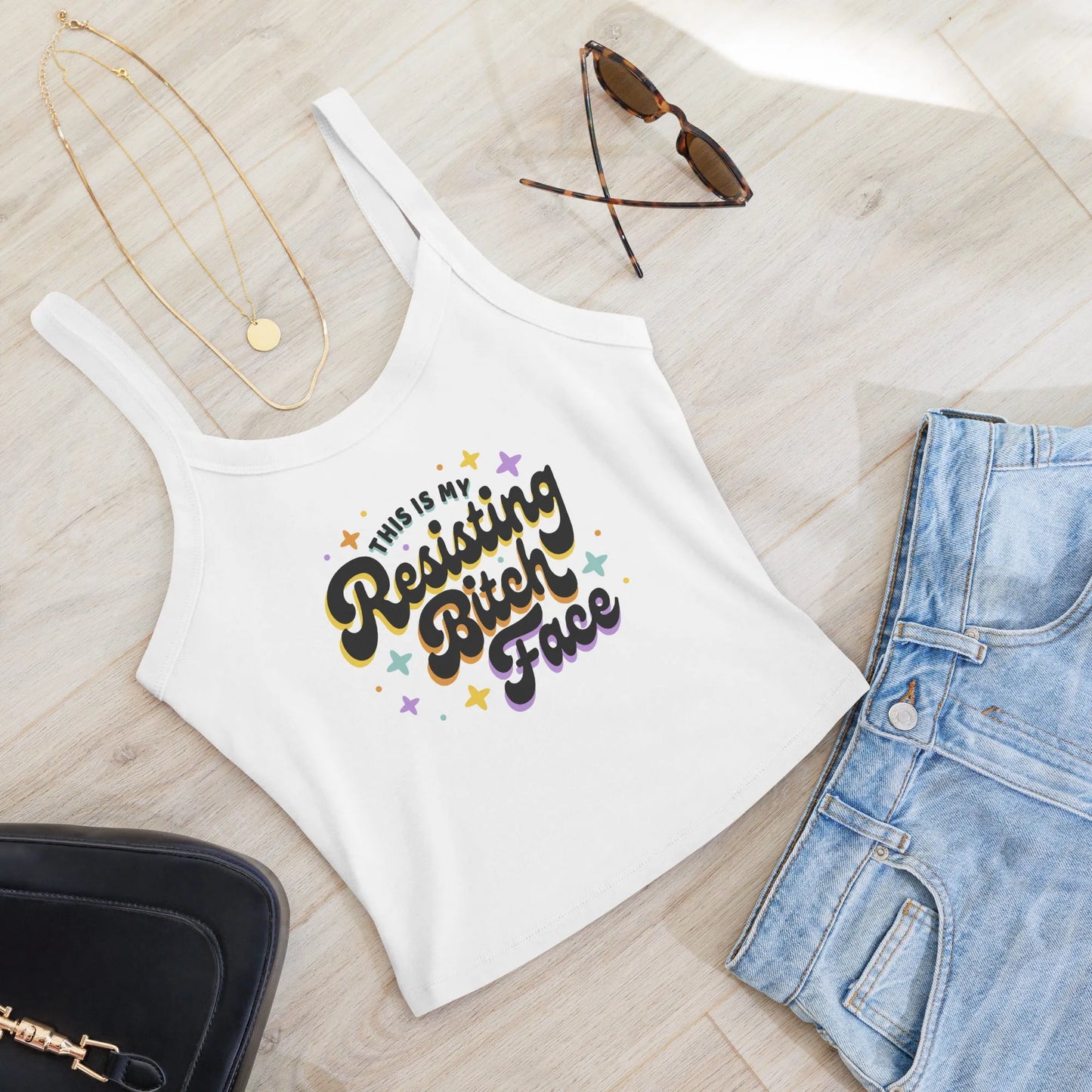 Resisting Bitch Face Women’s Micro Rib Tank Top,  Anne Lesniak, Rebel Girl Rampage