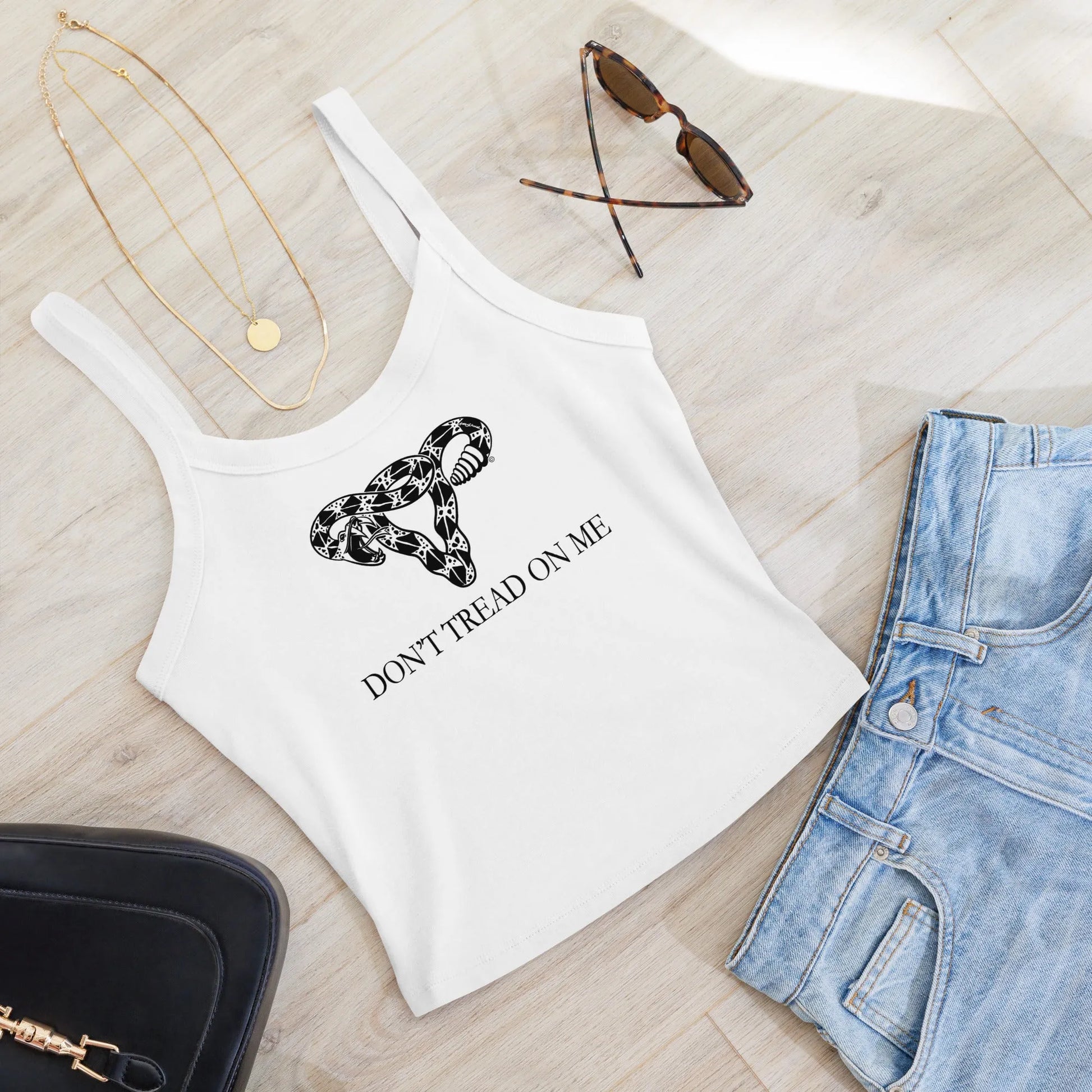 Don’t Tread On Me Feminist Uterus Crop Micro Rib Tank Top, Pro Choice Gadsden, Women’s Abortion Rights, Anne Lesniak, Rebel Girl Rampage