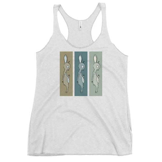 Death Bunny Women’s Racerback Tank Top, Gothic Humor triptych, Graphic art, Rebel Girl Rampage