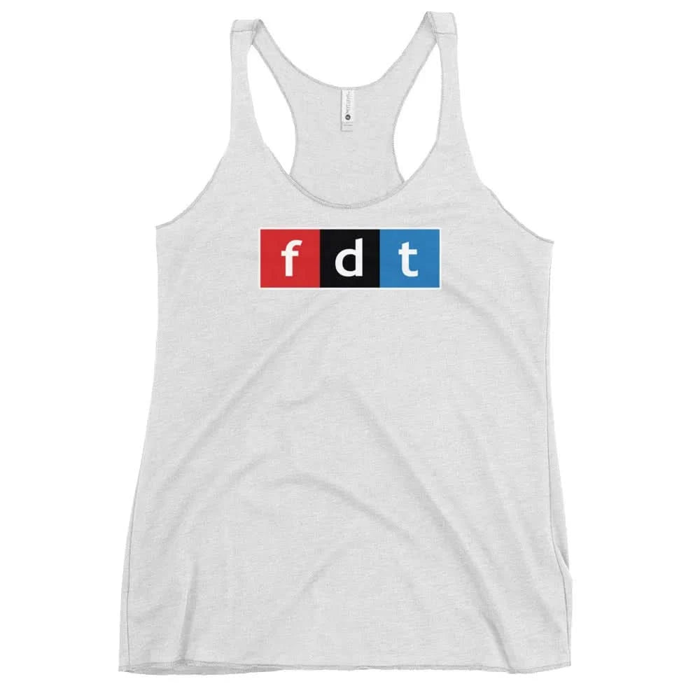 fuck Donald trump, npr logo, on a white racerback tank, antifa, democrat, liberal, anti trump, Rebel Girl Rampage