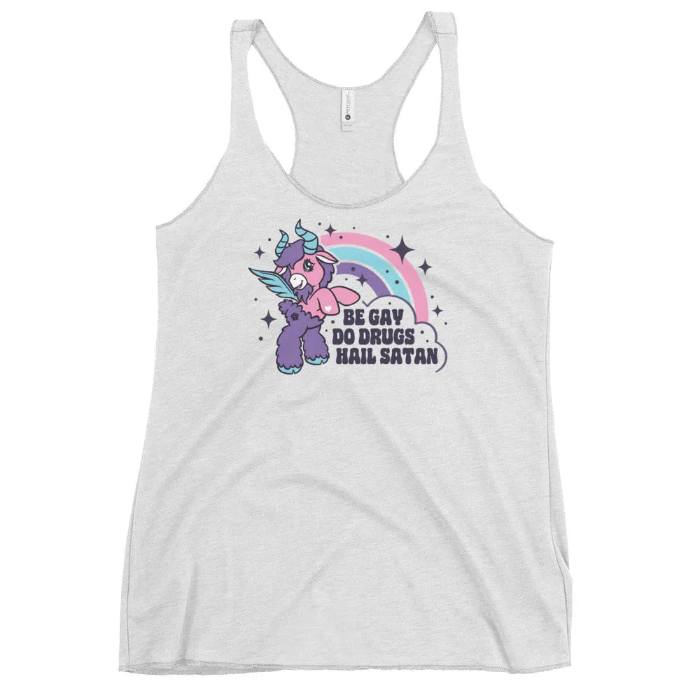 Be Gay Do Crimes Women’s Racerback Tank Top, LGBTQ Pride, Unicorn, Hail Satan, Anne Lesniak, Rebel Girl Rampage