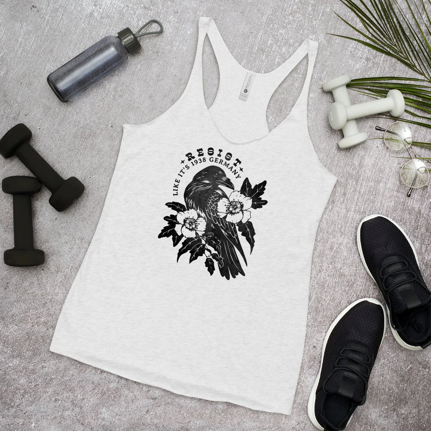 Resist Crow Women’s Racerback Tank Top, Raven Graphic, Rebel Girl Rampage