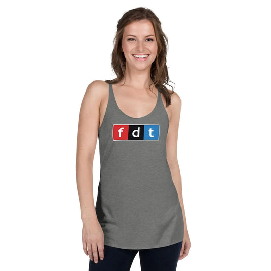 fuck Donald trump, npr logo, on a grey racerback tank, antifa, democrat, liberal, anti trump, Rebel Girl Rampage