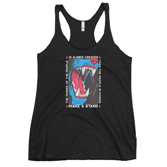 The power of the people is always greater than the people in power, make a stand tiger teeth blue and red racerback tank, power to the people, democracy, antifa, Rebel Girl Rampage