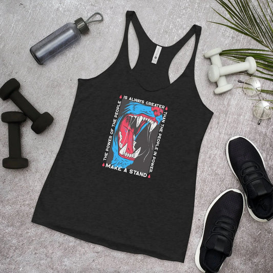 The power of the people is always greater than the people in power, make a stand tiger teeth blue and red racerback tank, power to the people, democracy, antifa, Rebel Girl Rampage