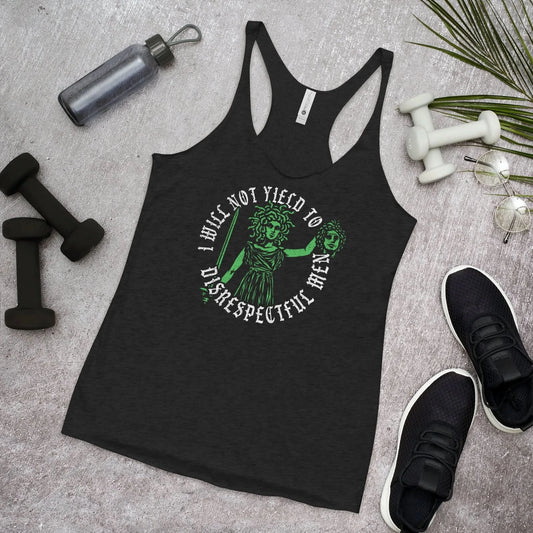 I Will Not Yield to Disrespectful Men Women’s Racerback Tank Top, AOC, Medusa , Feminist Clothing, Anne Lesniak, Rebel Girl Rampage