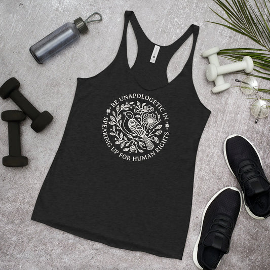 Speaking Up For Human Rights Women’s Racerback Tank Top, Peace Bird Flowers Graphic, Rebel Girl Rampage