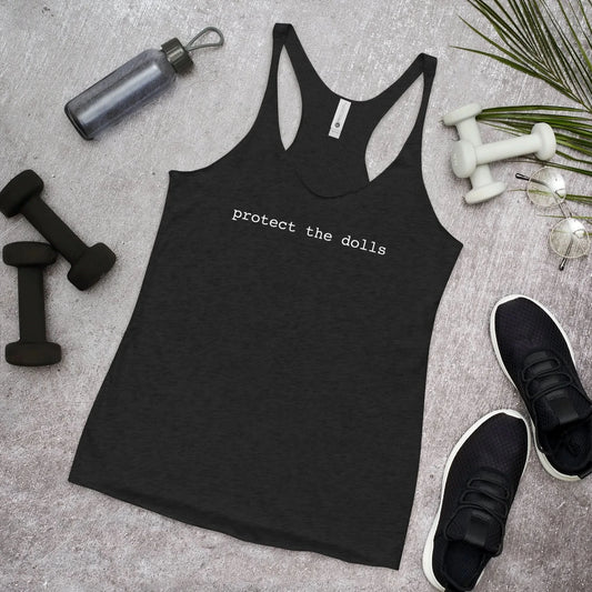 Protect the dolls vintage black racerback tank top, Fundraising shirt for trans lifeline, LGBTQ, Rebel Girl Rampage