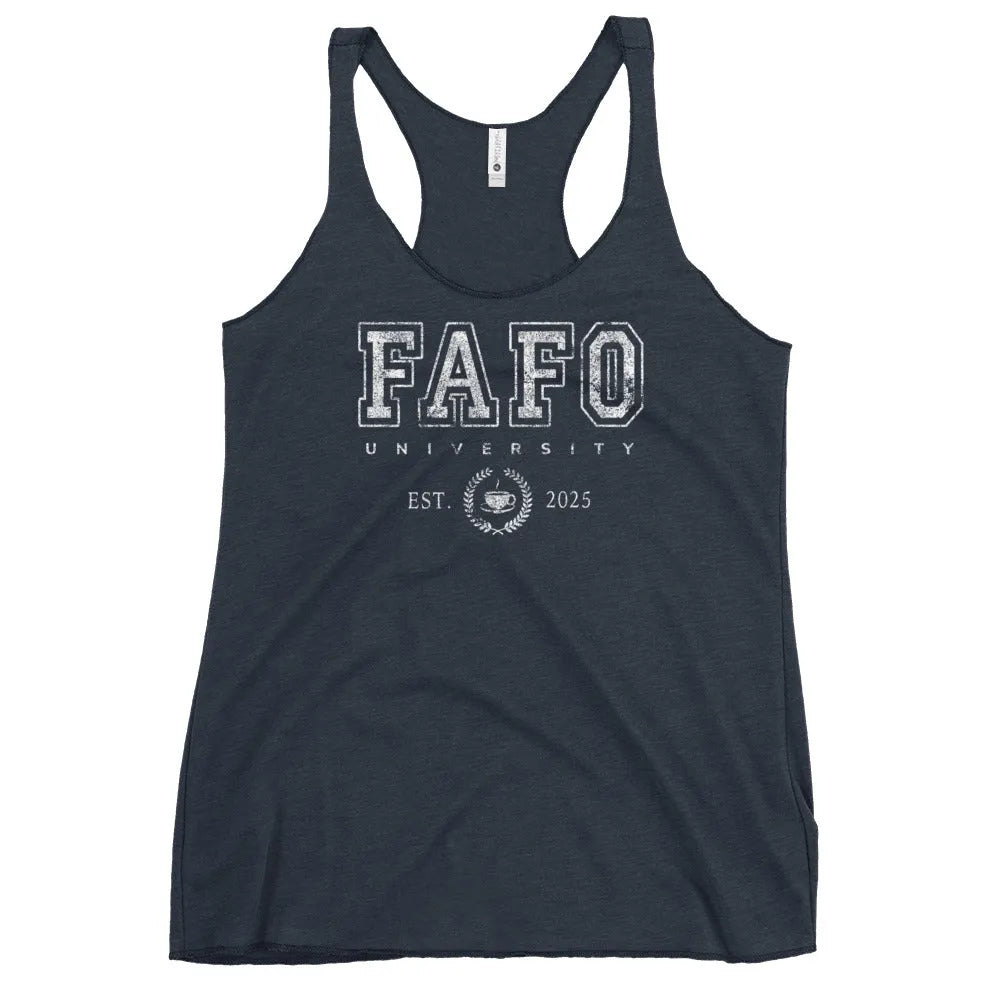 FAFO University Women’s Racerback Tank Top, College Gear, Back to School, Rebel Girl Rampage